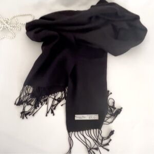 DIOR Paris Black Fringe Silk and Cashmere Pashmina Scarf Shawl Unisex